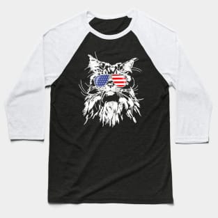 Funny Proud Maine Coon American Flag Sunglasses Gift Big Cat Baseball T-Shirt